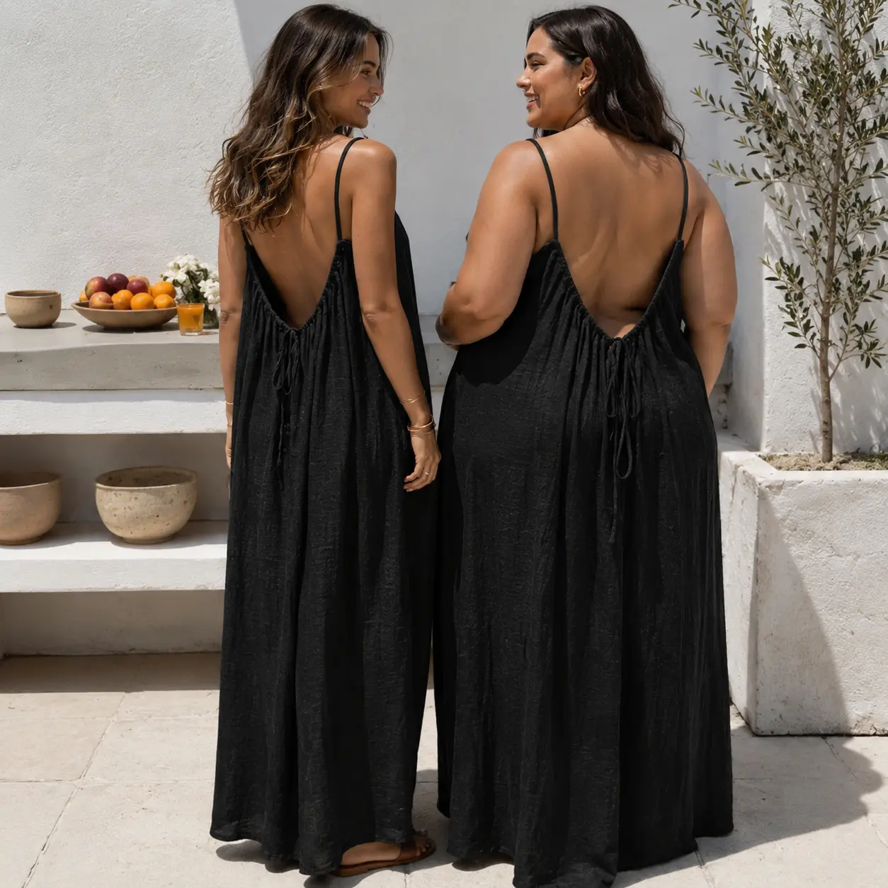 Women's Backless Cami Sundress, Solid Color Sleeveless Summer Dress, Casual Beach Vacation Outfit for Ladies