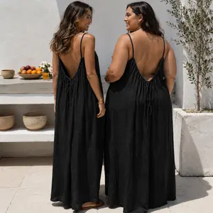 Women's Backless Cami Sundress, Solid Color Sleeveless Summer Dress, Casual Beach Vacation Outfit for Ladies