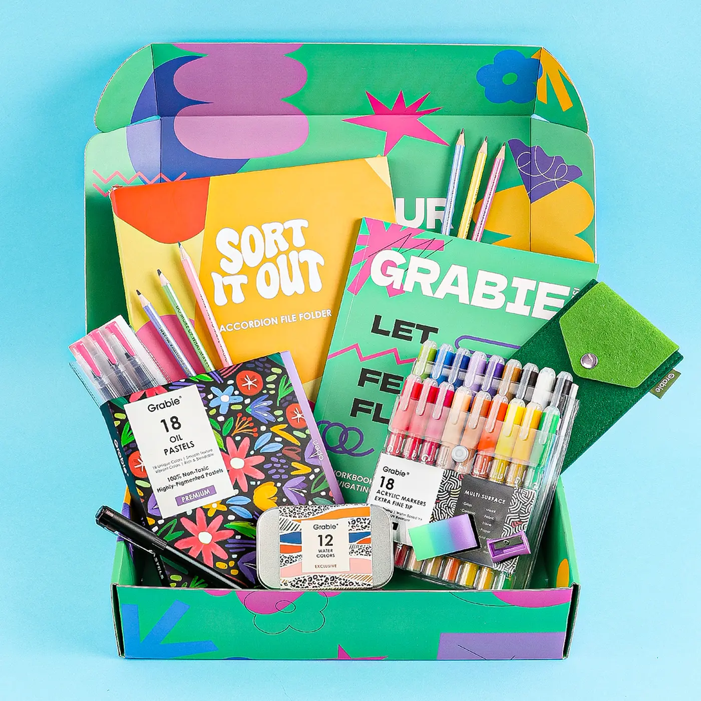 Grabie Art Club Box - Let Your Feelings Flow, Dive into the Therapeutic Power of Art, Back to School, Class Reward Gift Idea, Art Crafting Kit, Art Materials