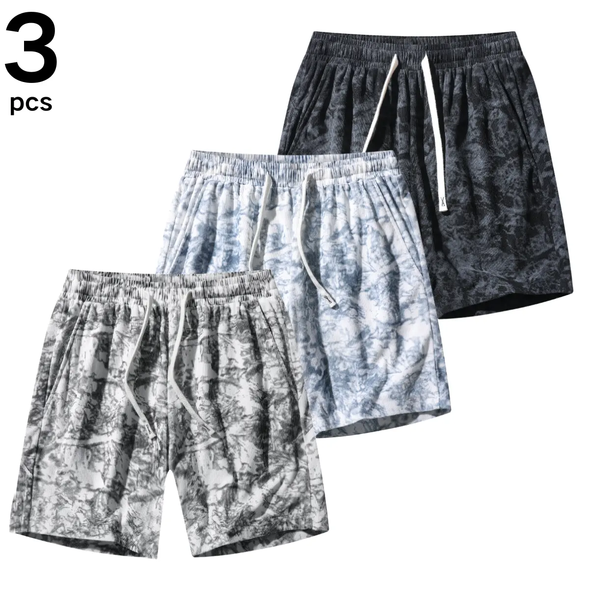 Men's Mixed-Color Textured Color-Patched Shorts - Men’s Clothes, Adjust-Fit Cinch Drawstring Waist, Comfy Stylish, Ideal for Relaxed Daily Wear & Leisure Hangouts, Mixed-Color Men's Shorts