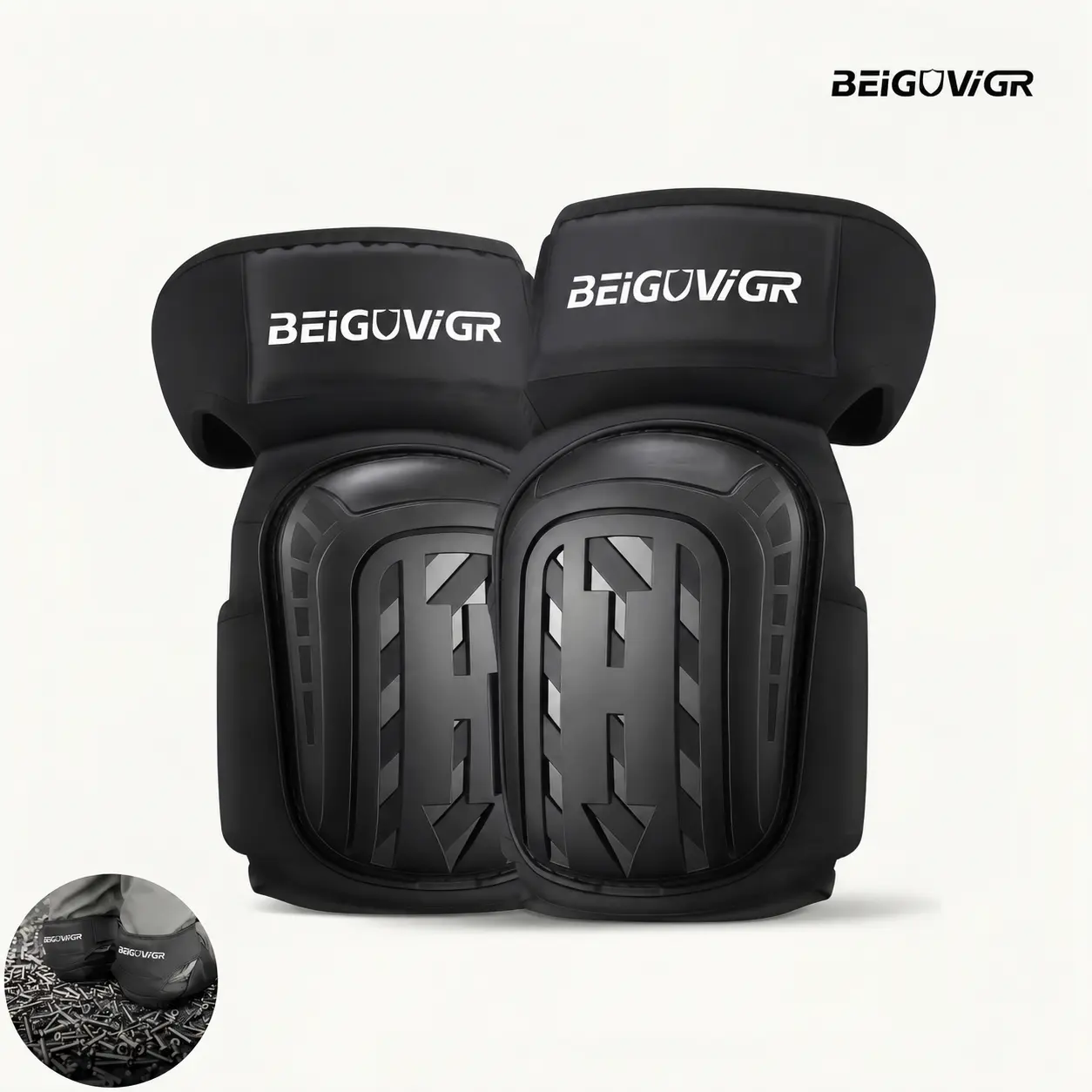 BEIGUVIGR heavy-duty flexible foam gel knee pad, adjustable and comfortable work protective gear suitable for construction workers, floor installation, and garden maintenance personnel.