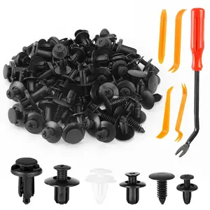 100 PCS Car Bumper Retainer Clips 6 Type Nylon Fasteners Rivet Replacement Kit Push-in Screw Bumper Push Rivet Clip with 5 Fastener Removers for Many Brands of Vehicles Automotive Accessories