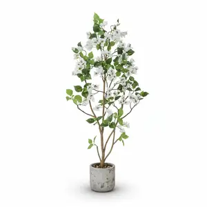1PCS Artificial Tree with Flowers, 5FT Tall Artificial Tree, White Pot Base, Decorative Plant for Home and Office
