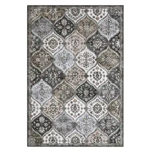 【GARVEE】10x13 Area Rug, Rugs for Living Room, Washable Rug, Vintage Rugs for Entryway, Traditional Floor Cover, Thin Carpet, Kitchen Distressed Non Slip Mat, Print Rug for Bedroom Dining Room, Brown/Grey