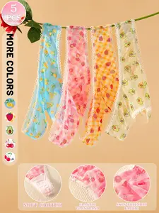5-Pack Women's Fruit Print Cute Sexy Low-Rise Thongs, Fashion Comfy Underwear, Comfortable, Lightweight & Breathable Mesh Design