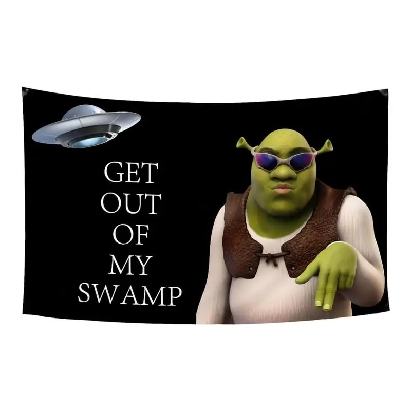 Flag with Text "Get Out of My Swamp"Fun Shrek Theme Flag Suitable for Garden, University, Room, Men's Room, Cave Decor Tapestry