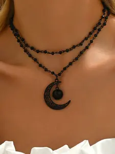 2 Pieces Set, Stylish Design, Perfect for Daily Use & Special Occasions, High-Quality Material, Ideal Gift Choice, Moon Goddess Pendant, Celestial Pendant Necklace