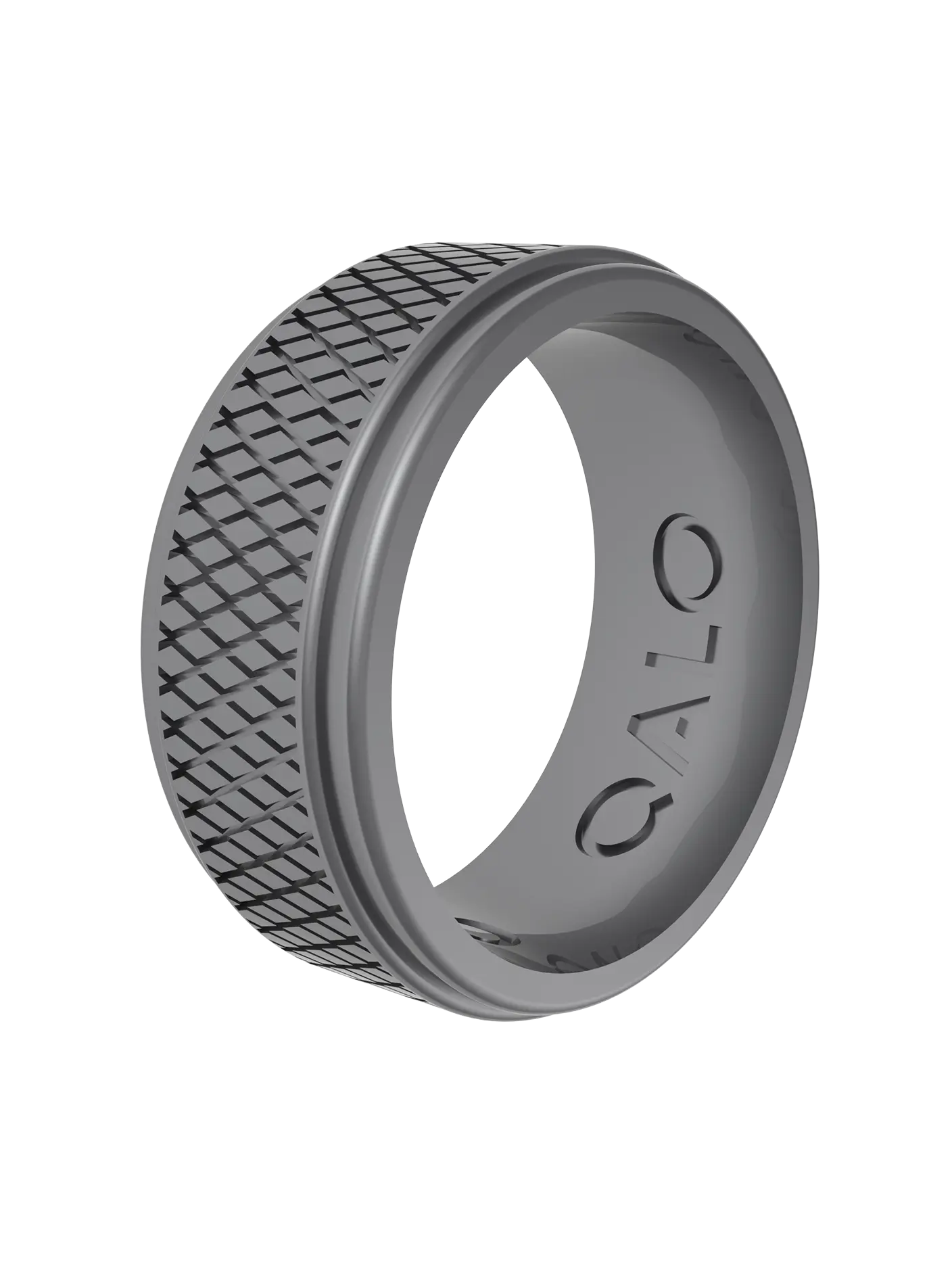 Male 100% Silicone Finger Ring - Elegant Step-Edge Design with Criss-Cross Crosshatch Pattern, Reinforced by Ultra-Tough Q2X™ Technology for Enhanced Tensile Strength, Flexible Cross Symbol Fashion Accessory