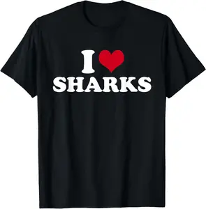 100% Cotton I Love Sharks T-Shirt