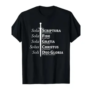 Five Solas Reformed Christian T-Shirt - Solas Design Protestant Reformation Theology Graphic Tee, Comfortable Cotton Round Neck Short Sleeve Shirt for Men & Women, Sola Scriptura Sola Fide Sola Gratia Sola Christus Sola Deo Gloria
