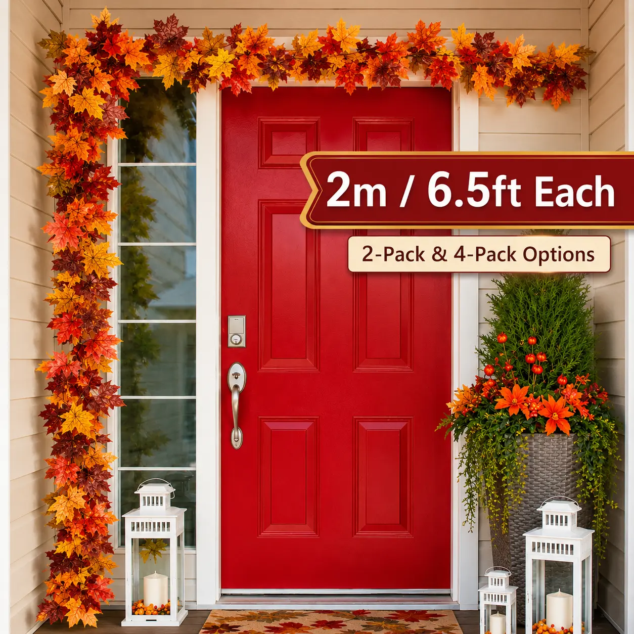 Artificial Fall Maple Leaf Garland Set, 6.5 FT Each 2-Pack/4-Pack Faux Vine Wreaths Garlands & Swags, Festive Decoration for Fireplace Mantel, Window, Holiday Decor