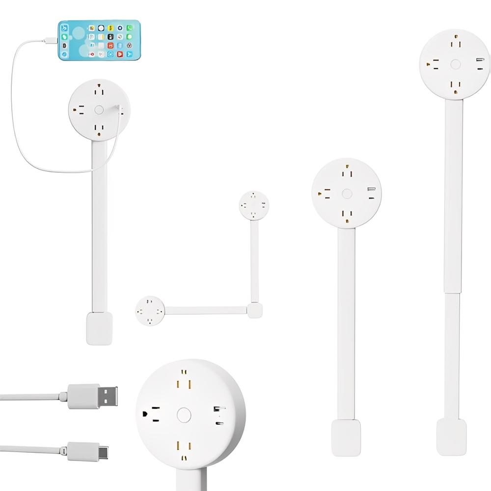 Compact Home Supplies Outlet Splitter Expander - 180° Rotatable Wall Plug Extender, Telescopic Adjustable Length, Security-Upgraded, for Behind Couch, Nightstand Power Access Expansion