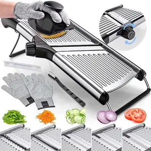Mothers Day Gifts for Her-Adjustable Mandoline Food Slicer, Mandoline Slicer for Kitchen, Mandolin, Potato, Tomato, Carrot, Vegetable, Fruit and Onion Cutter - Stainless Steel - INCLUDING 1 Pair Cut-Resistant Gloves