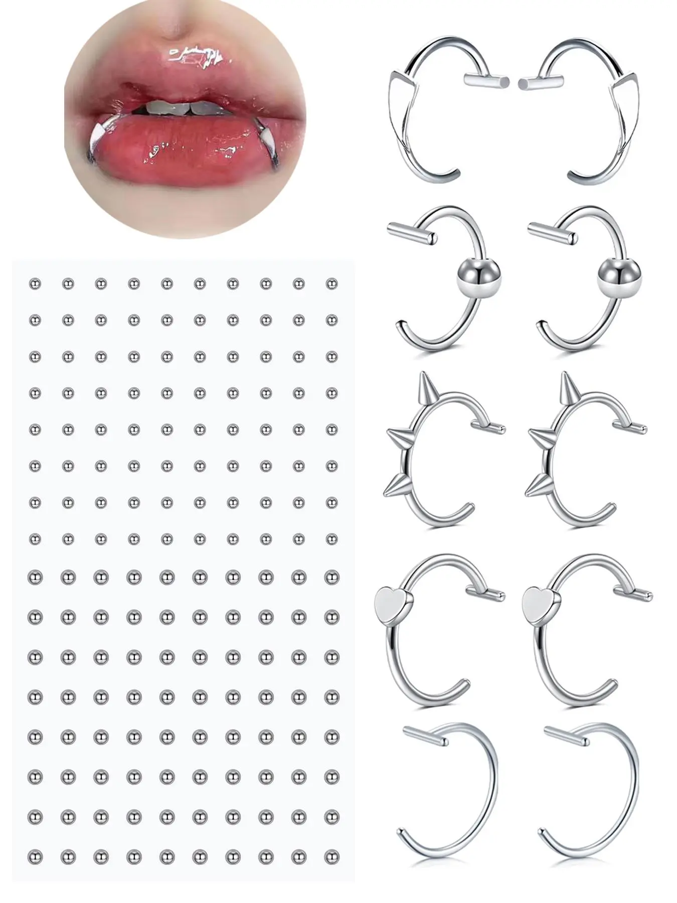 Fake Lip Ring, Fake Labret Studs, Fake Piercings Nose Stud, Spiral Nose Ring, Hinged Nose Hoop, Nose Rings Hoops, Fake Eyebrow Stud, Punk Style Body Jewelry for Women & Men, Nose Piercings Kit, Body Jewellery
