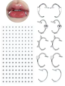 Fake Lip Ring, Fake Labret Studs, Fake Piercings Nose Stud, Spiral Nose Ring, Hinged Nose Hoop, Nose Rings Hoops, Fake Eyebrow Stud, Punk Style Body Jewelry for Women & Men, Nose Piercings Kit