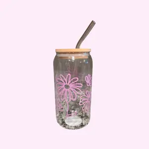 Libby beer can cup- purple floral