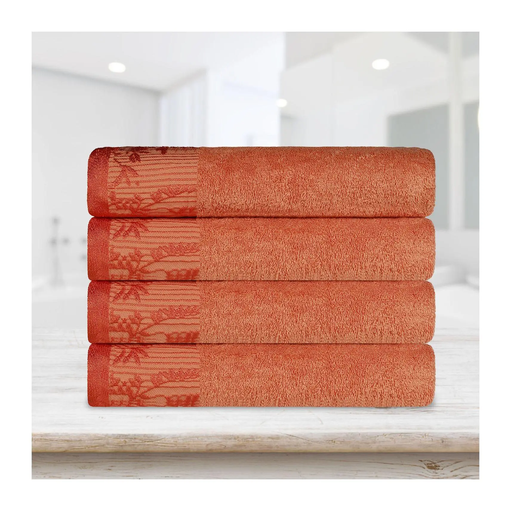 Superior Cotton Floral Embroidery Border 4-Piece Bath Towels