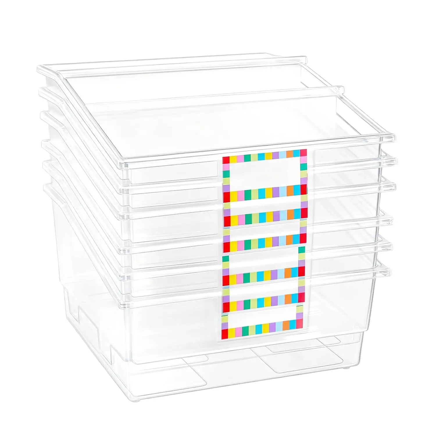 6 Pack Picture Book Bin with Dividers Classroom Library Book Bin Large Plastic Books Holders with Labels for Classroom Library Magazines Storage Organizer 13.5 x 13.5 x 7.75 in