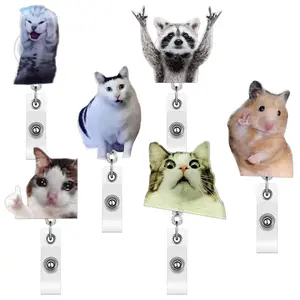 6 Pcs Cute Animal Badge Reels Graduation Gift Set Funny Cat Retractable ID Badge Holder with Alligator Clip, Nurse Teacher Office Accessories for New Grad Students Teachers Medical Staff Office Workers, Cute Expressive Mood Acrylic Card Holder