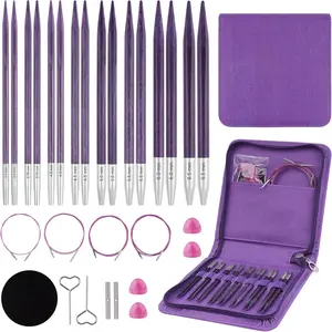 Interchangeable Circular Knitting Needles Set,8 Pairs Birch Wood Interchangeable Knitting Needles Set 3.5mm-6.5mm with Cables,Accessories and Case