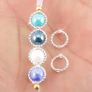 30pcs 9mm/8mm/6mm Silvery Round Bead Frame Golden Oval Rope-Style Spacer Beads Connector Suitable for DIY Necklace Bracelet Earring Pendant Jewelry Making Accessories Decoration Items