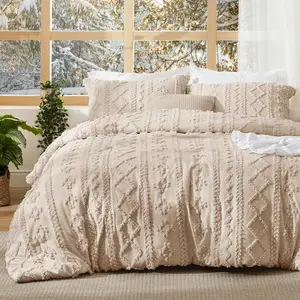Twin/Twin XL Comforter Dorm - Khaki Boho Comforter, 2 Farmhouse Embroidery, Gifts for Woman, Jacquard Tufted Comforter