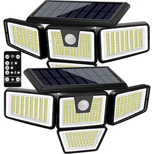Solar Lights Outdoor, 2 Pack 300 LED High Brightness Cordless Solar Motion Sensor Lights; 4 Adjustable Heads,320? Wide Angle Illumination, IP65 ,  LED Flood Light(Daylight)