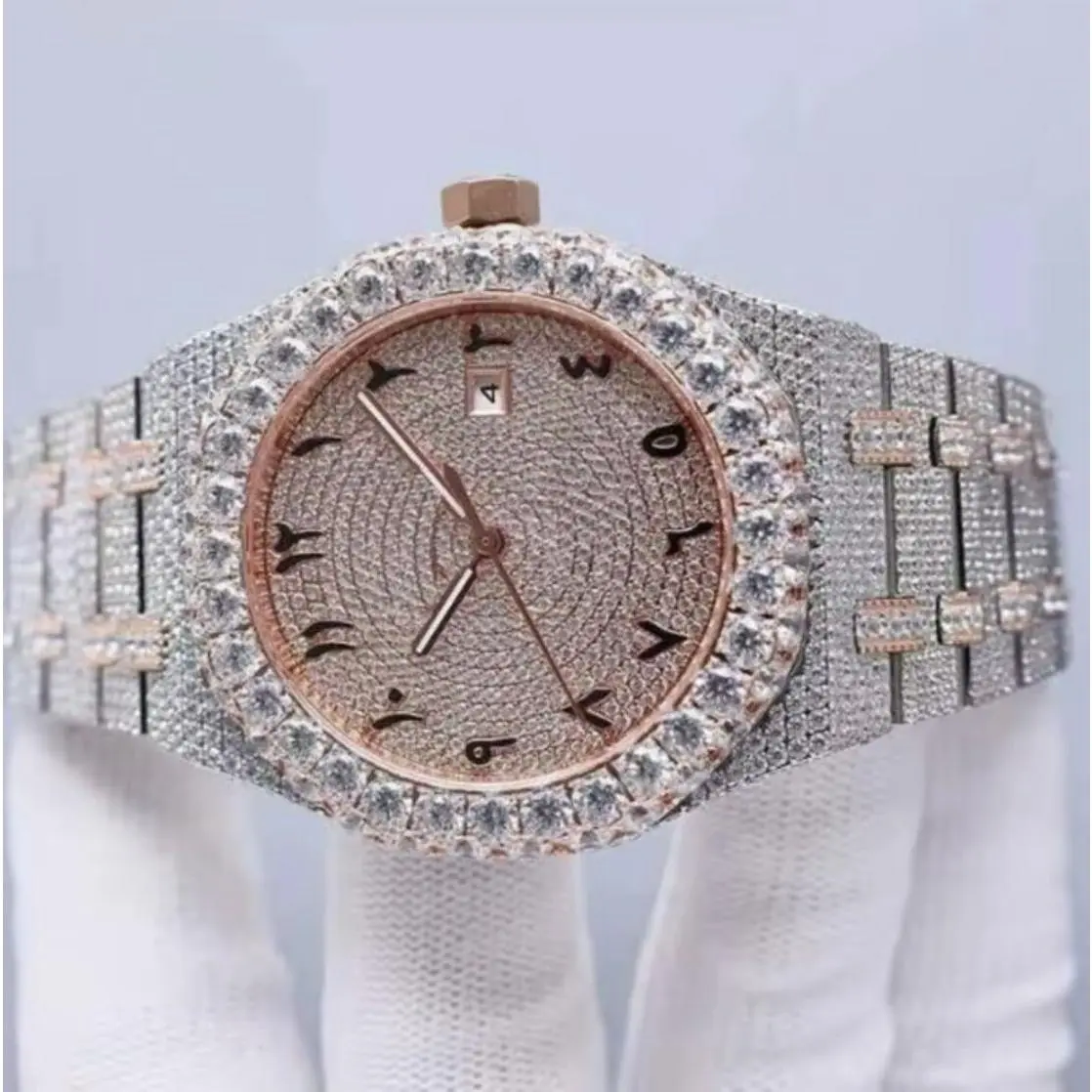 Iced Out Automatic Watch, Stylish Waterproof Wristwatch with CZ and Moissanite Design for Men's Fashion, Fashionable Stylish Watch, Automatic Watches
