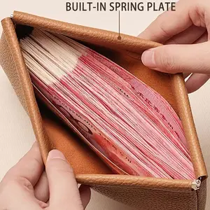 Automatic Closure Soft Leather Cash Wallet, Simple Retro Long Wallet, Large Bills Small Coins Secure Money Storage, Elastic Coin Pouch