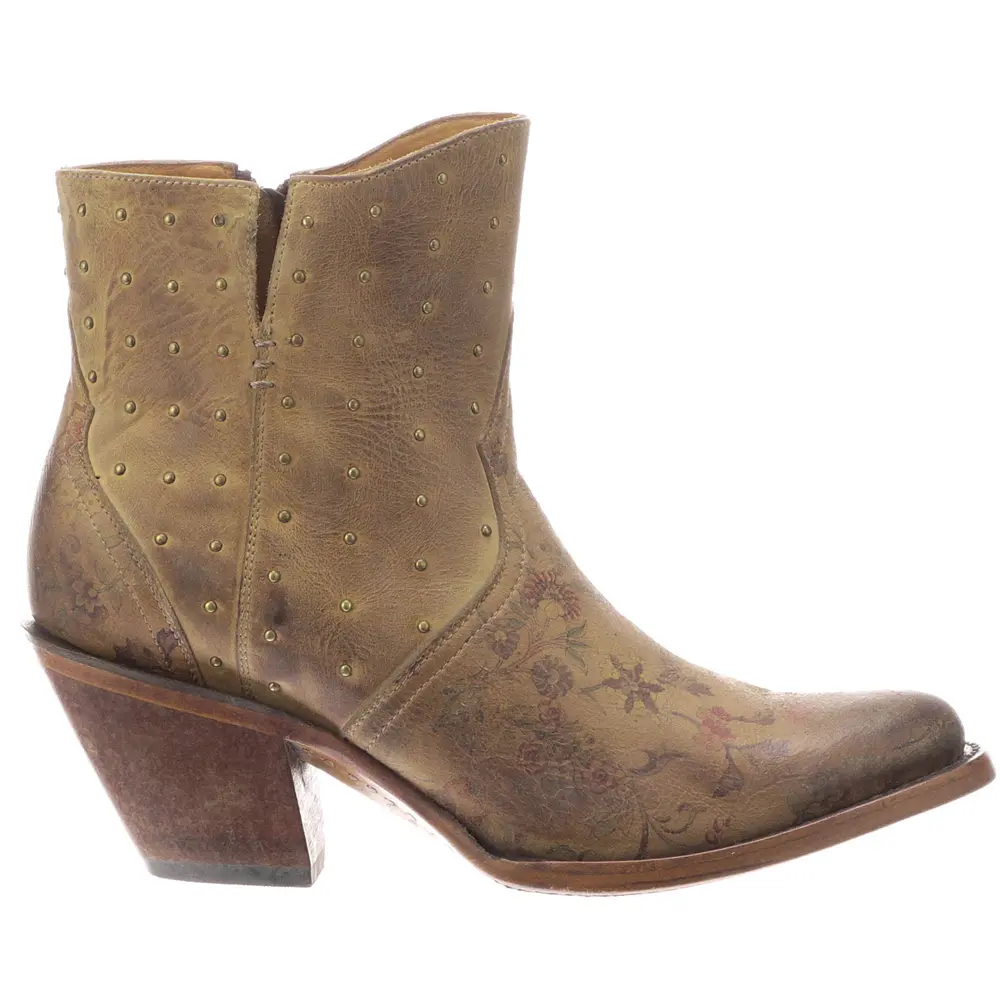 Lucchese Womens Harley Cowhide Floral Round Toe  Dress Boots Ankle Mid Heel 2-3" - Beige