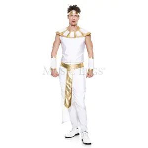 212 MAIN Gold Fashion Halloween Polyester Mens Greek God 7-Piece Costume Set - Extra Large (XL) with Sleeveless Top, Pants, Belt