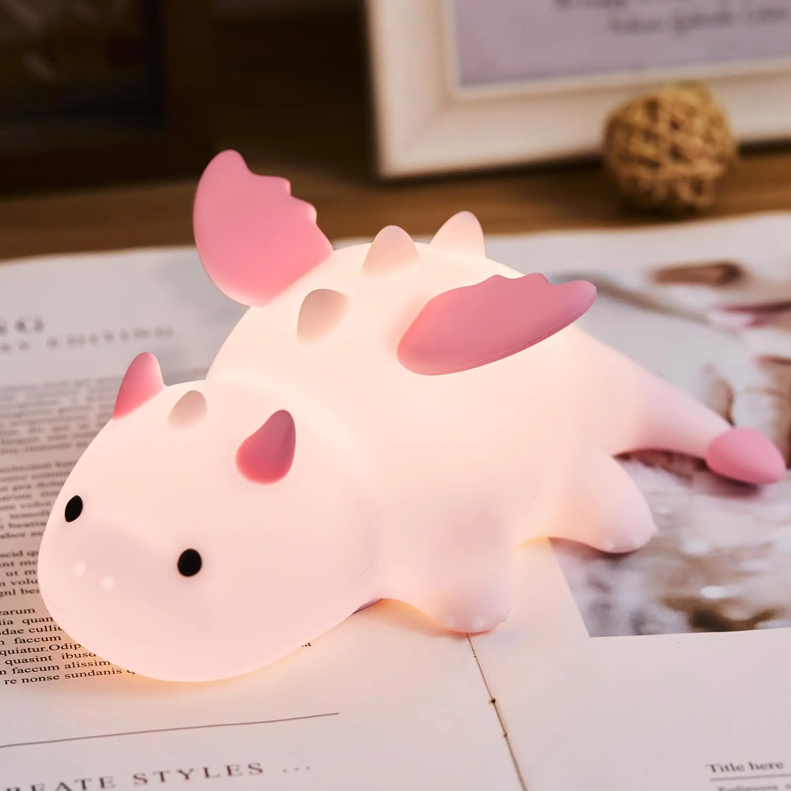 Cute Flying Dragon Night Light, LED Squishy Novelty Animal Night Lamp, 3 Levels Dimmable/Timer/RGB Nightlight with Magnetic Mount, Rechargeable Touch Bedside Lamp, Bedroom/Dorm Decor, funny best Gifts for Girls/Boys/Mother/ friend Dinosa