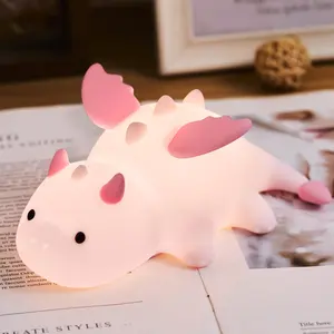 Cute Flying Dragon Night Light, LED Squishy Novelty Animal Night Lamp, 3 Levels Dimmable/Timer/RGB Nightlight with Magnetic Mount, Rechargeable Touch Bedside Lamp, Bedroom/Dorm Decor, funny best Gifts for Kids/Girls/Boys/Baby/Toddler/Mother/ friend