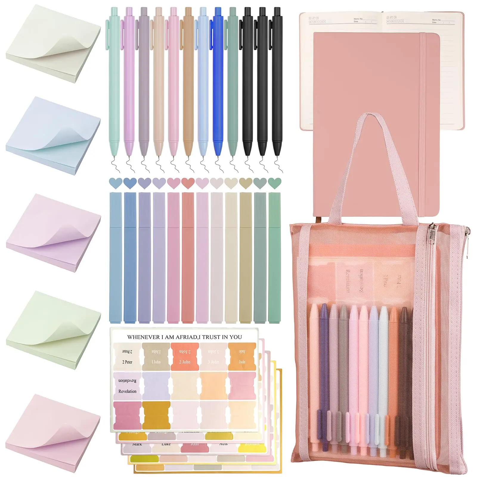 Bible Study Supplies,Bible Journaling Kit,Bible Study Kit with Journal,12 No Bleed Highlighters,12 Gel Pens,75 Tabs, 400 Sticky Notes,Christian Gifts for Women Men