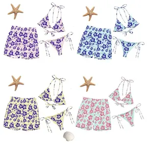 [Color] Tropical Hibiscus Matching Couple Swimwear - Tankini Swimsuits & Mens Shorts. Hot Summer 2 Piece Sets Vacation Beach Outfit!