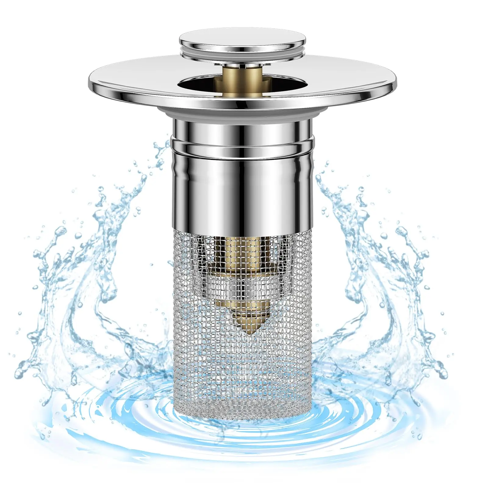 Bathroom Sink Stopper for 1.1-1.45 Inch, Pop Up Sink Drain Filter with Removable Stainless Steel Filter Basket Hair Catcher, for US Bathroom Sink Stopper Replacement home essential drain  cover bathtub kitchen sink drain strainer clogged solution anti-cl