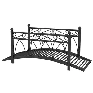 Outsunny 3.3' Antique Metal Zen Garden Bridge with Safety Siderails, Decorative Footbridge, Delicate Scrollwork & Corner Spheres, Bronze Backyard Walkway Decoration for Stream, Fish Pond
