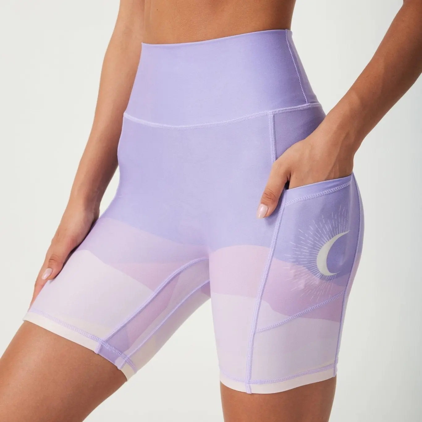 SILVERWIND Violet Moonlight High-Waisted Shorts for Women, Eco-Friendly Recycled Fabric, Printed Compression Workout Shorts with Tummy Control for Running, Yoga, Pilates, Gym, Cycling & Outdoor Activities