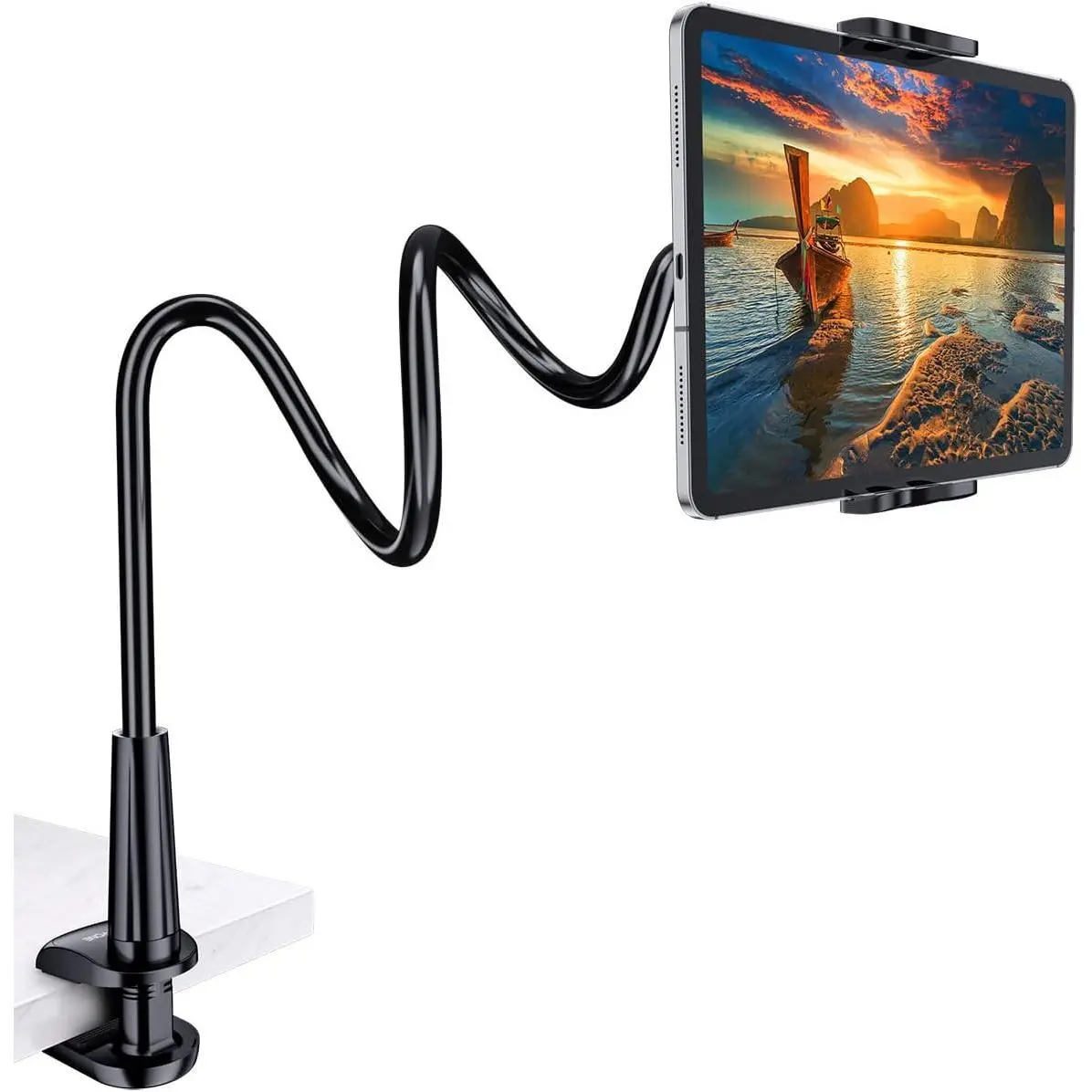 Gooseneck Mobile phone Tablet Holder Stand for Bed Adjustable Flexible Arm Tablets Mount Clamp on Table Compatible with 4.7-10.5" Devices,Release your hands