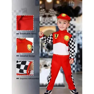 Racing Driver Set Including a Jumpsuit And Hat, Themed Outfit for Cool Kids, Suitable for Parties, Both Outdoor And Indoor, Perfect for Racing Character Role-Play, a Great Gift
