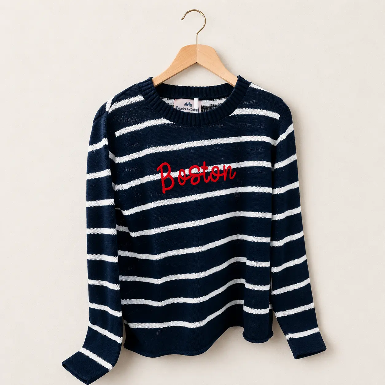 Navy Striped Boston Sweater