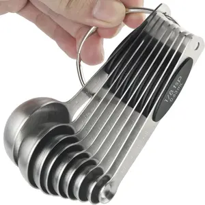 Magnetic Measuring Spoons Set (9PCS) | Dishwasher Safe for Coffee, Spice & Dessert Making | Home Baking Must-Have bg spoons and cup magnetic stainless steel essential baking tool high quality scoop kitchengadget  that  works measuring  set  items durable