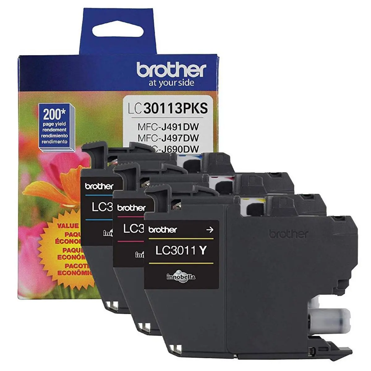 Brother LC3011 Innobella Standard-Yield 3-Color Ink Cartridge Set for MFC-J Series, 200 pages/cartr. Yield, Cyan, Magenta, Yellow