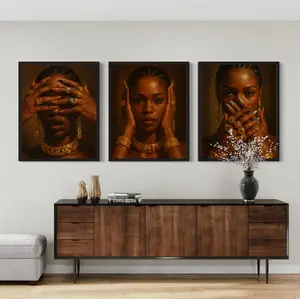 Vintage Art 3-Piece Unframed Hand-Drawn Graphic Paper Posters Set, Tape-Ready Urban African American Black Woman Prints for Home Decor Wall Supplies