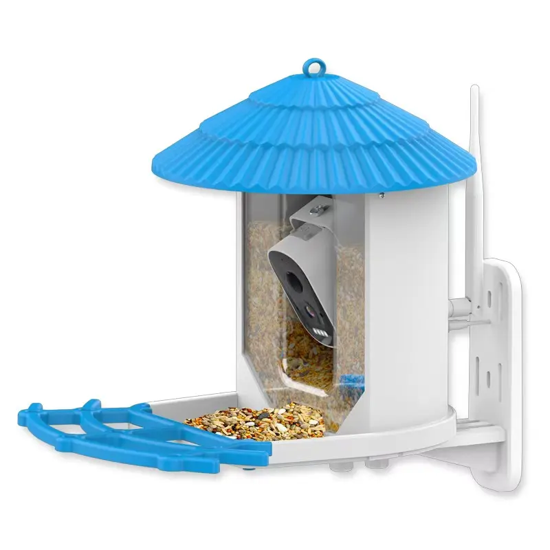 Smart Bird Feeder Camera, 1080P HD Solar-Powered Outdoor Cam, Ai Recognition & Wide Angle View, Blue Color Design