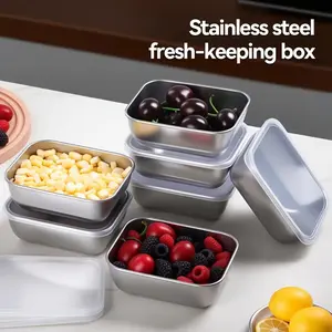 6-Piece Stainless Steel Food Containers Set, Leak-Proof Stackable Storage Boxes, Ideal for Kitchen Camping School Lunches