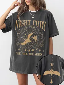 ark Charcoal Vintage Night Fury Graphic Oversized T-Shirt - How to Train Your Dragon IP Casual Tee, Chic, Trending Retro Fantasy Streetwear, Soft Washed Fabric Perfect for HTTYD Fan Daily Wear, Fantasy Gatherings & Leisure Hangouts