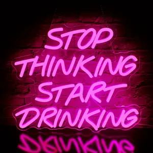 Serbasic Stop Thinking Start Drinking Neon Sign Pink, Led Neon Signs Letter Neon Lights Neon Bar Signs for Wall Decor USB Light Up Sign Neon for Home Bar Man Cave Party Club Restaurant