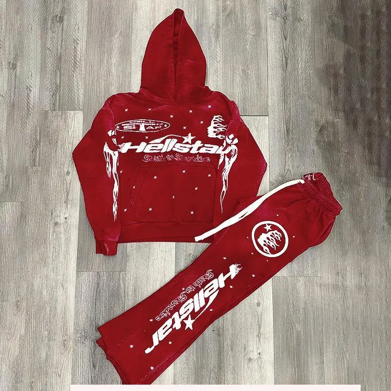 2025 Men's Hoodie Hood Fashion 2-Piece Matching Set, Casual Wear Flared Pants Set, Spring-Autumn Menswear, Festive Party Gift Supply