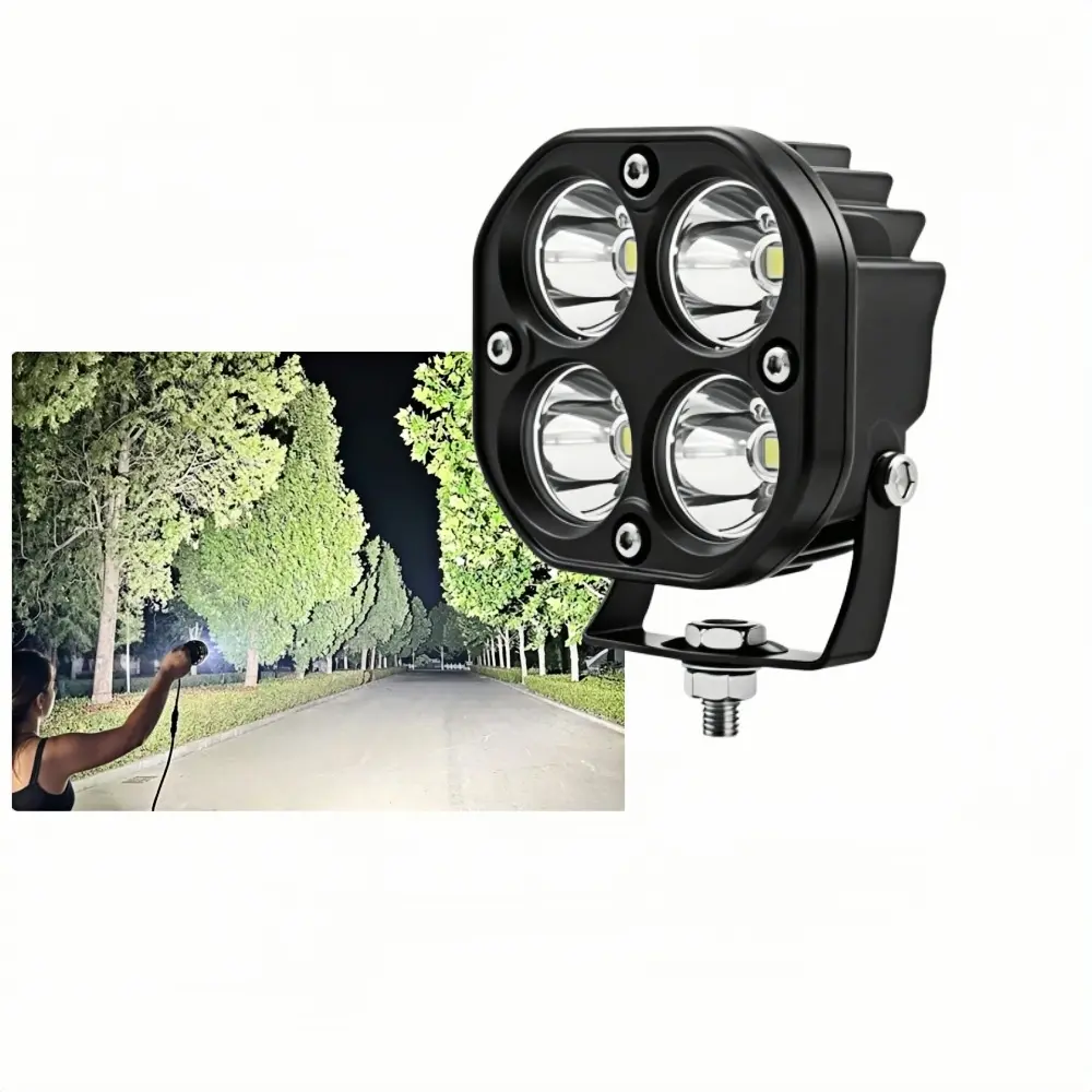 4 LED Chip High-End Super Bright Headlights - 12V/24V Flood/Focus Lamps, Optical Lens Long-Range LED Light, Premium Heat Protection, Waterproof Off Road Accessories for Motorcycle Outdoor Use, Offroad Lights